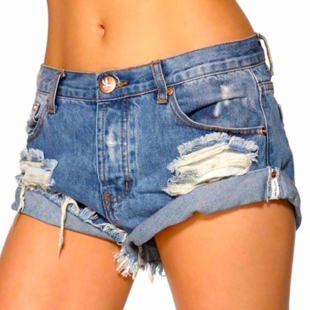 One Teaspoon Hawks Distressed Relaxed High Jean Denim Rise Shorts Size 24 - Picture 1 of 9